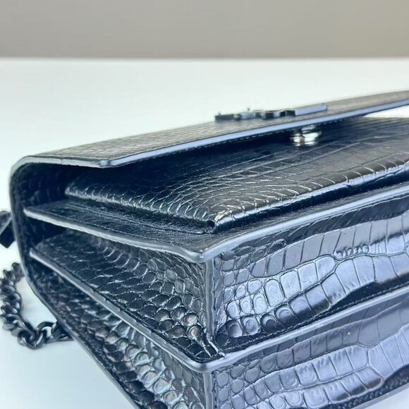 Yves Saint Laurent Black Crocodile Leather Sunset Shoulder Bag Crossbody - Picture 7 of 10